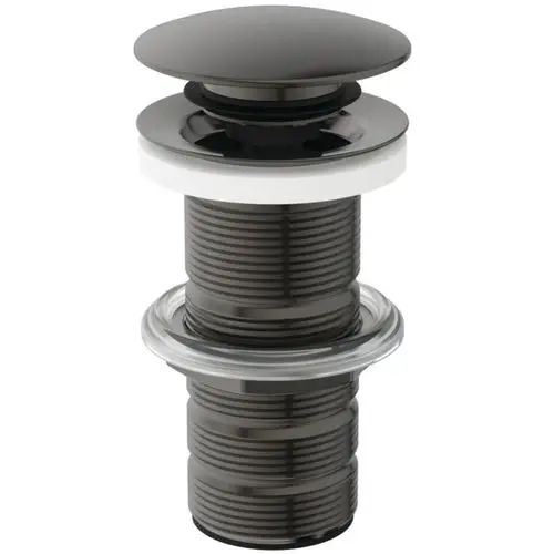 Push-Open-Abfluss für Waschbecken, farblich in Magnetic Grey, mit einem runden Deckel und einem Gewinde zur Befestigung. Produkt von Ideal Standard.